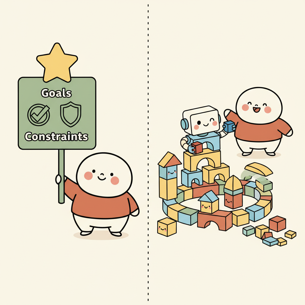 WHAT vs HOW：人類定義目標與約束，AI 自由探索執行路徑