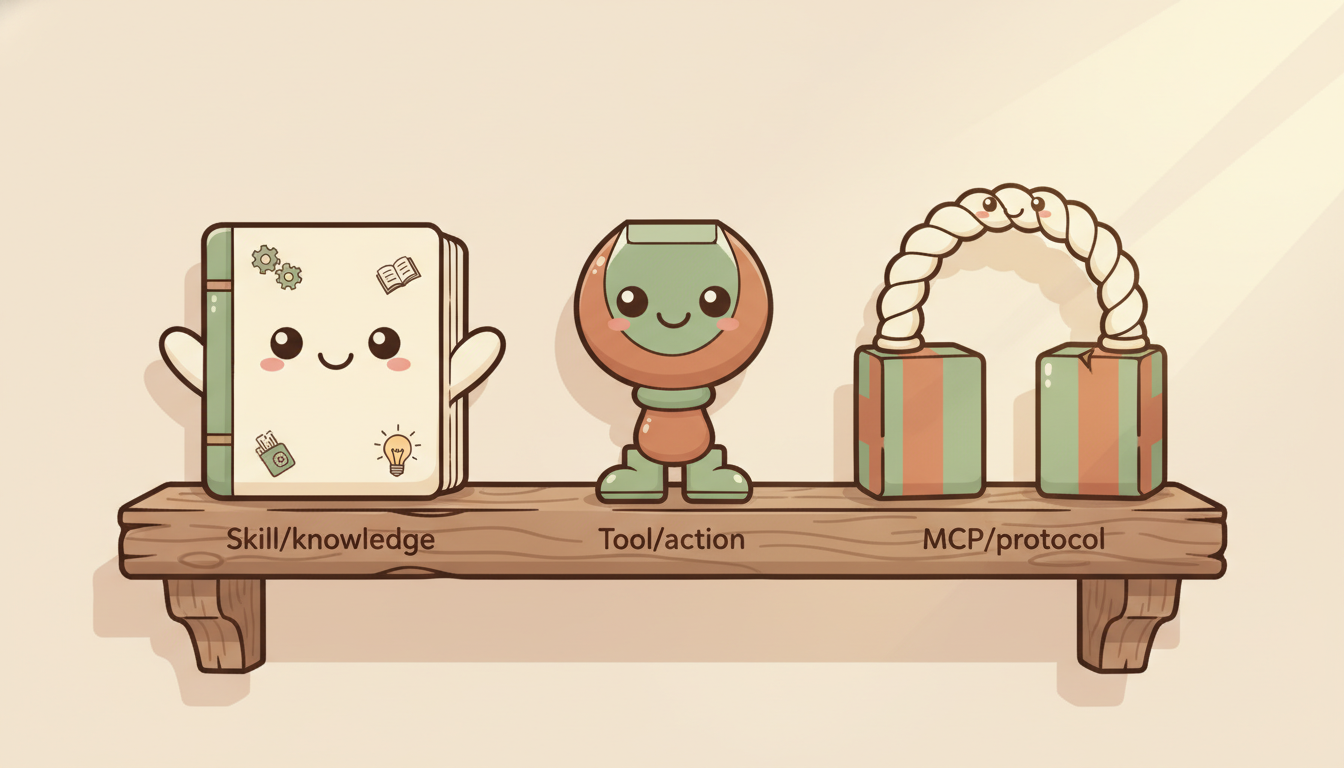 Skill、Tool、MCP 三個概念的視覺比喻