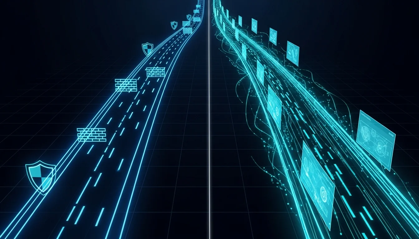 兩條分岔的道路，代表專業的傲慢與不專業的傲慢，中間一條細線代表謙虛