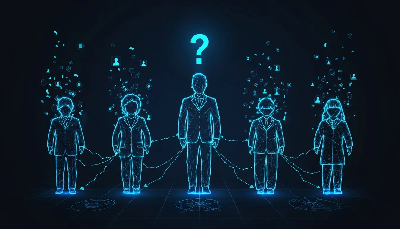 Five Agents standing together, question marks on their name badges