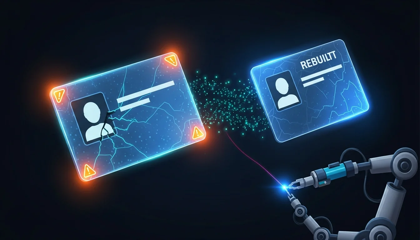 An Agent identity card in the process of fading and being renewed