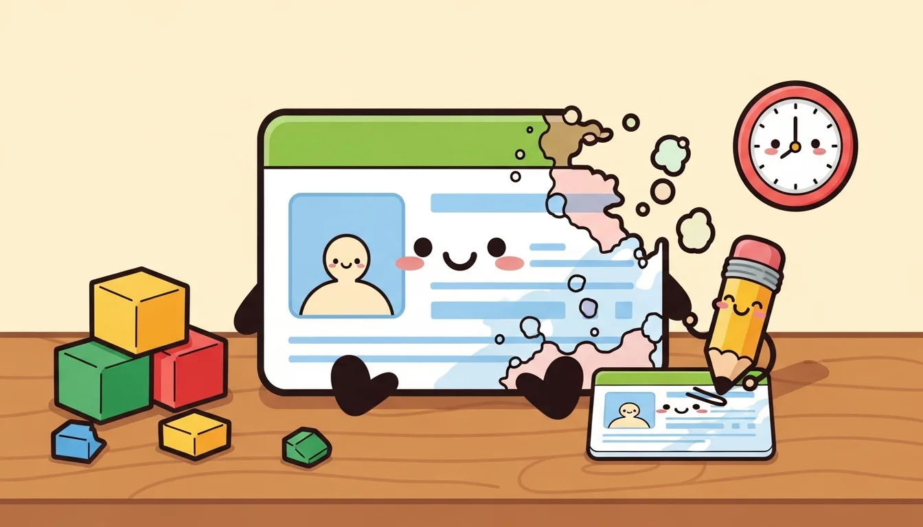 An Agent identity card in the process of fading and being renewed