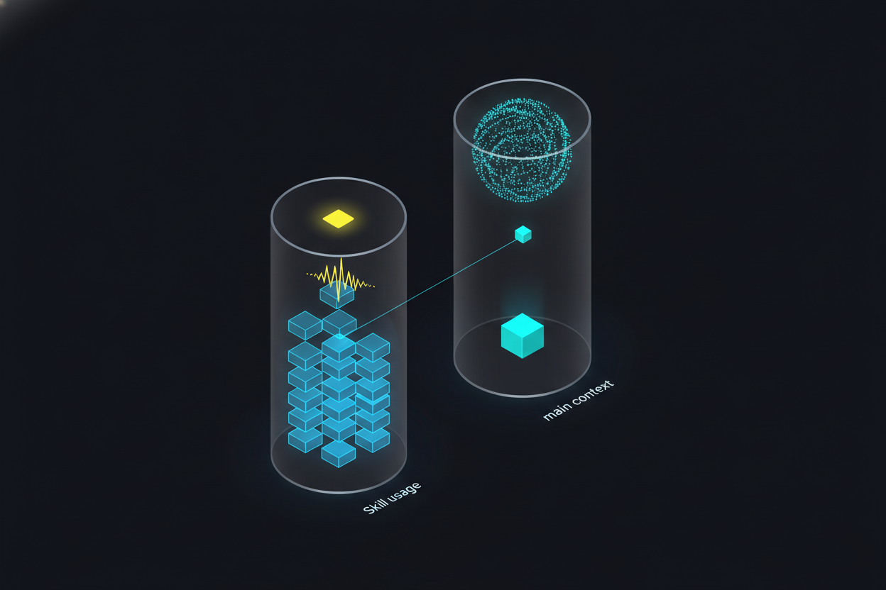 兩個容器對比：Skill 填滿主 Context，Subagent 讓主 Context 保持乾淨